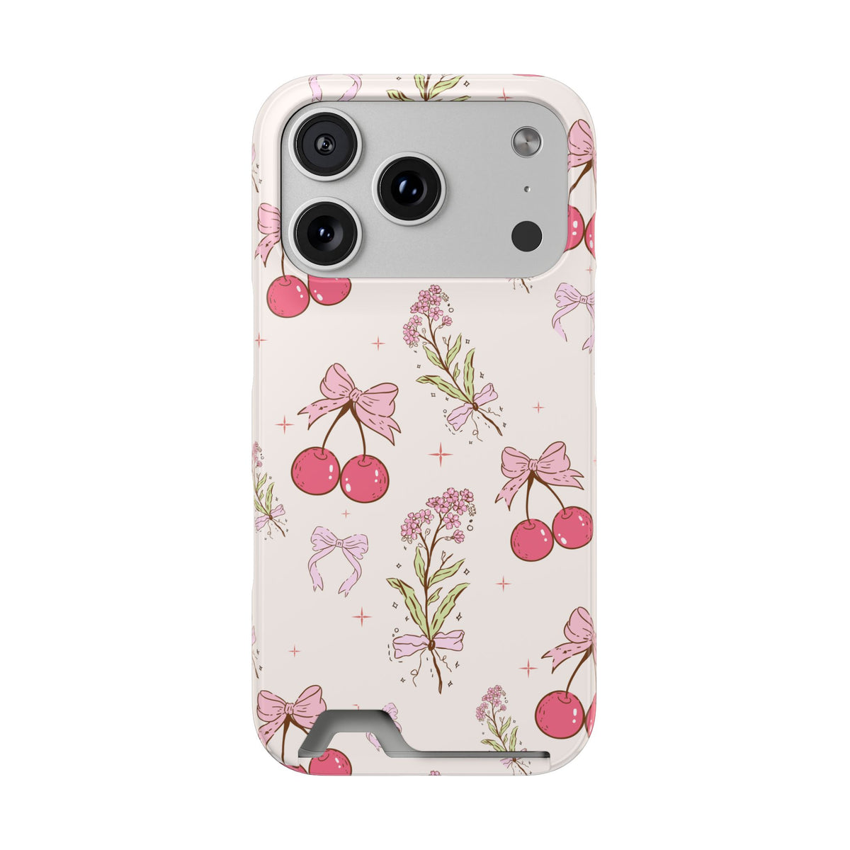 Cherry Bouquet phone case with card holder for iPhone 17 Pro, glossy finish