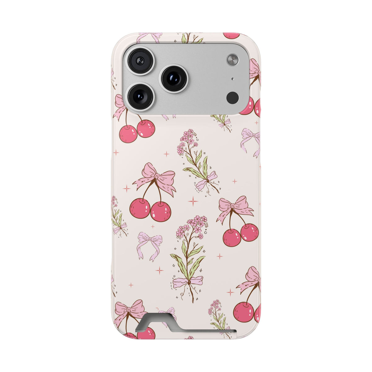 Cherry Bouquet phone case with card holder for iPhone 17 Pro Max, glossy finish