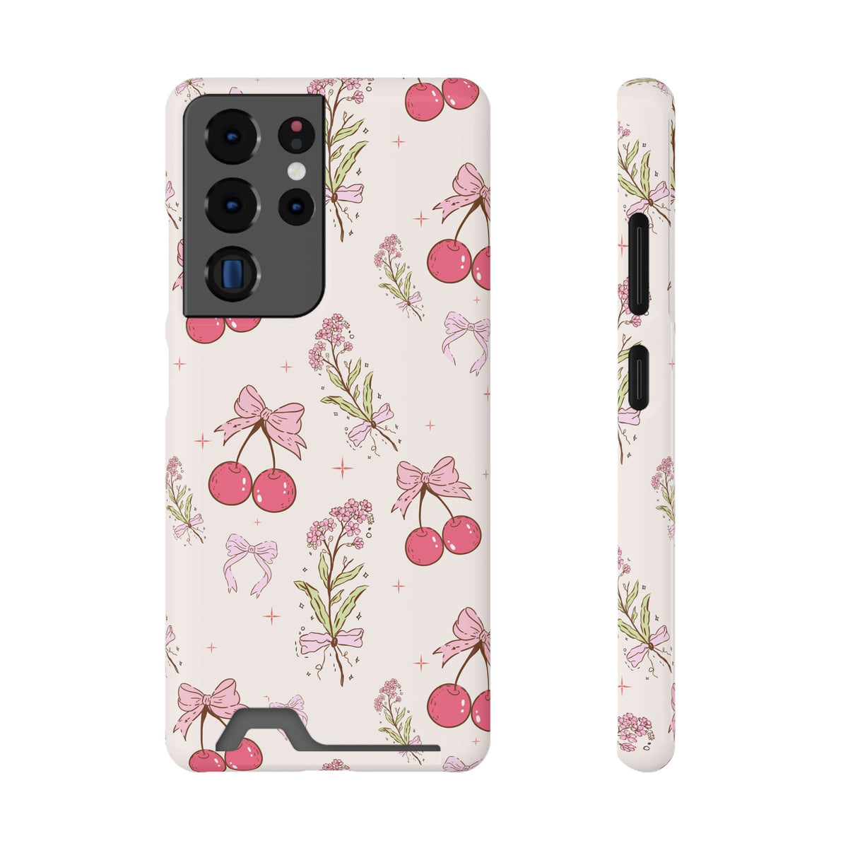Cherry Bouquet phone case with card holder for Samsung Galaxy S22 Plus, glossy finish