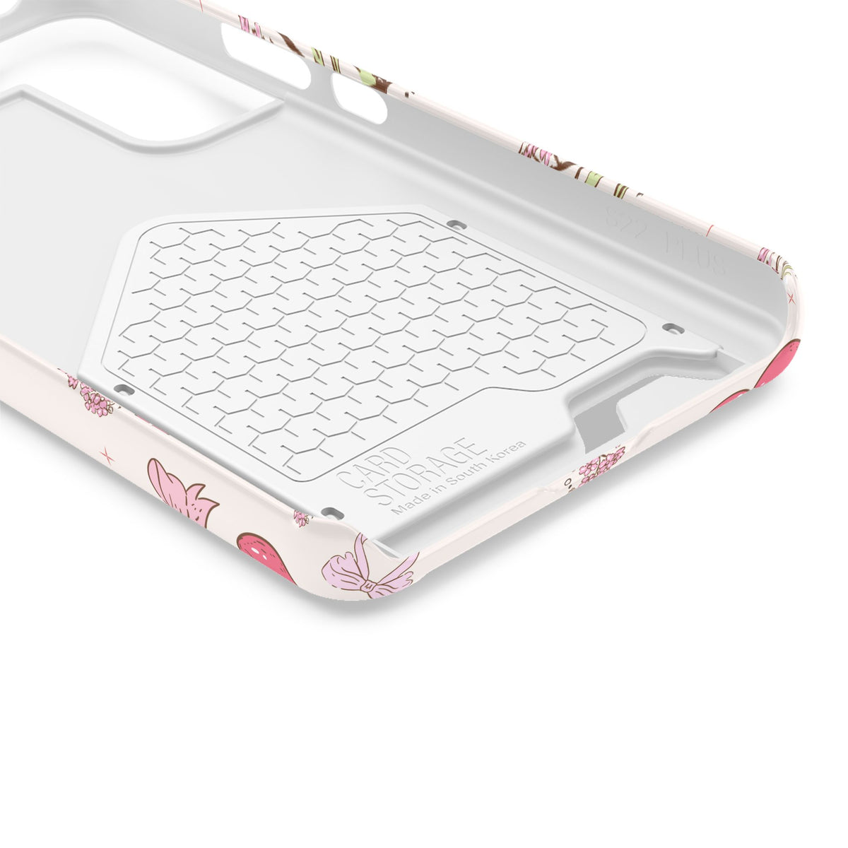 Cherry Bouquet phone case with card holder, close-up of the inside