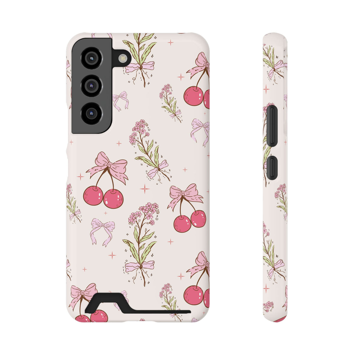 Cherry Bouquet phone case with card holder for Samsung Galaxy S22, glossy finish