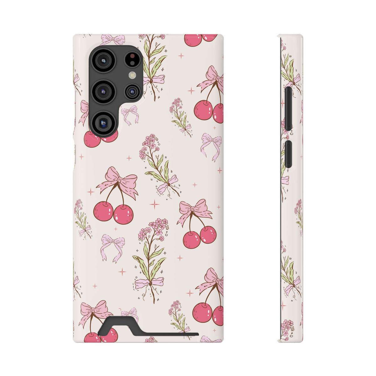 Cherry Bouquet phone case with card holder for Samsung Galaxy S22 Ultra, glossy finish