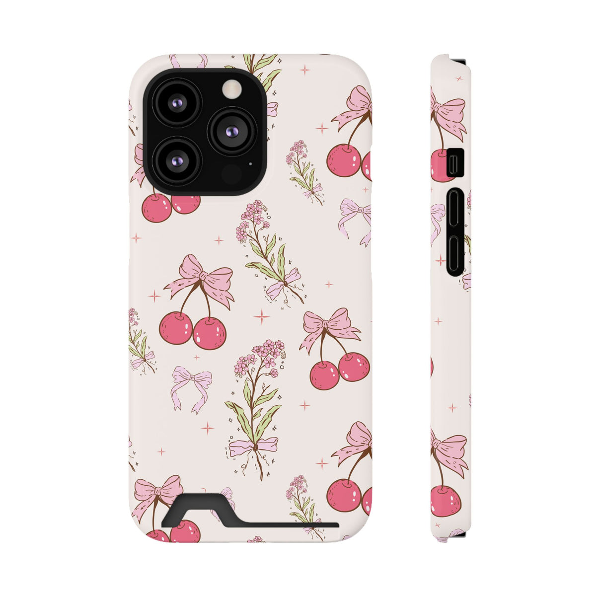 Cherry Bouquet phone case with card holder for iPhone 13 Pro, glossy finish