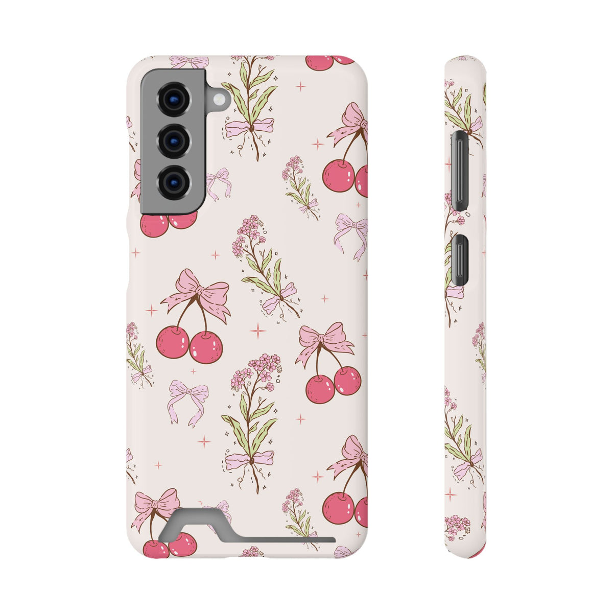 Cherry Bouquet phone case with card holder for Samsung Galaxy S21, glossy finish