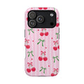 Cherry Bow protective phone case for iPhone 18 Pro, glossy finish