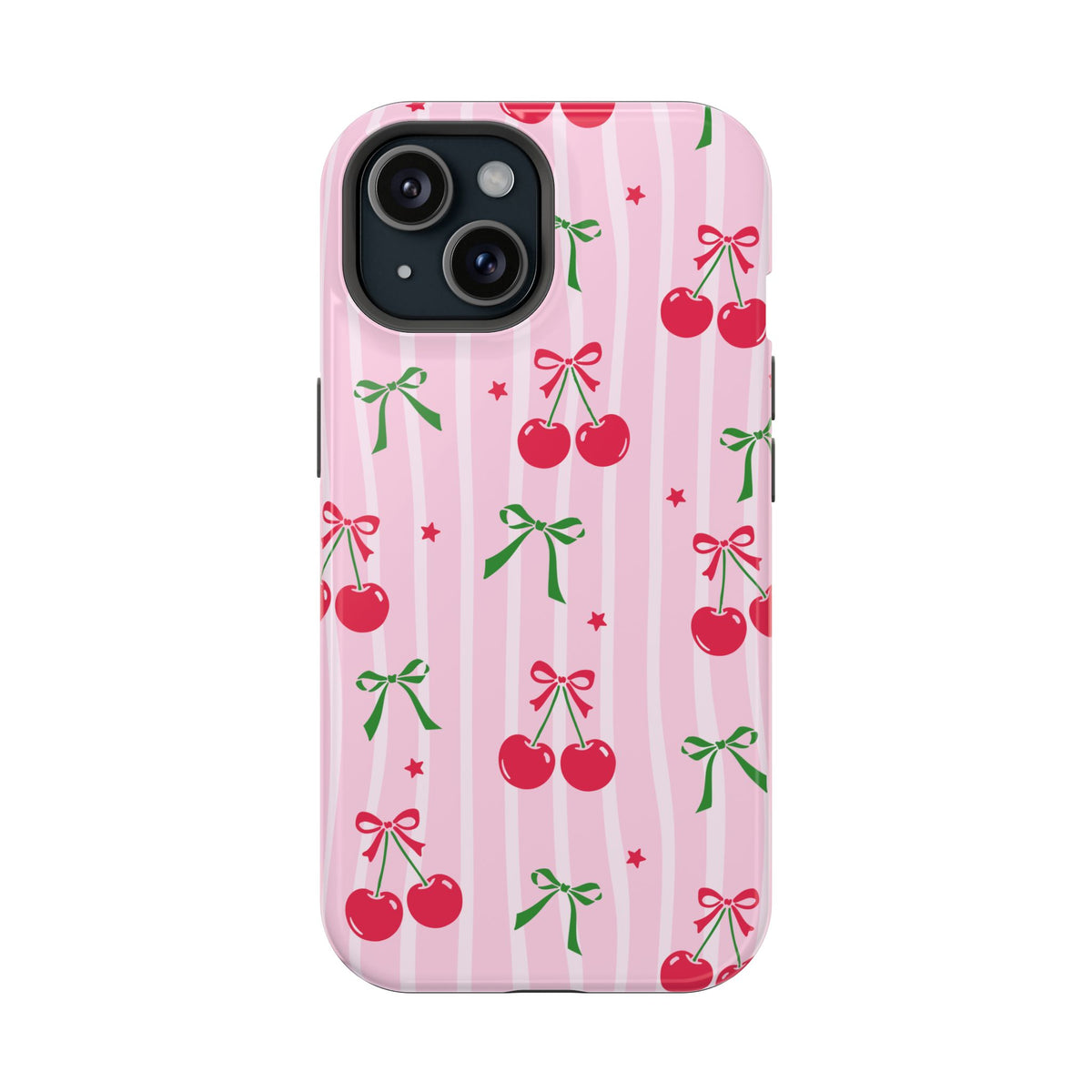 Cherry Bow protective phone case for iPhone 15, glossy finish