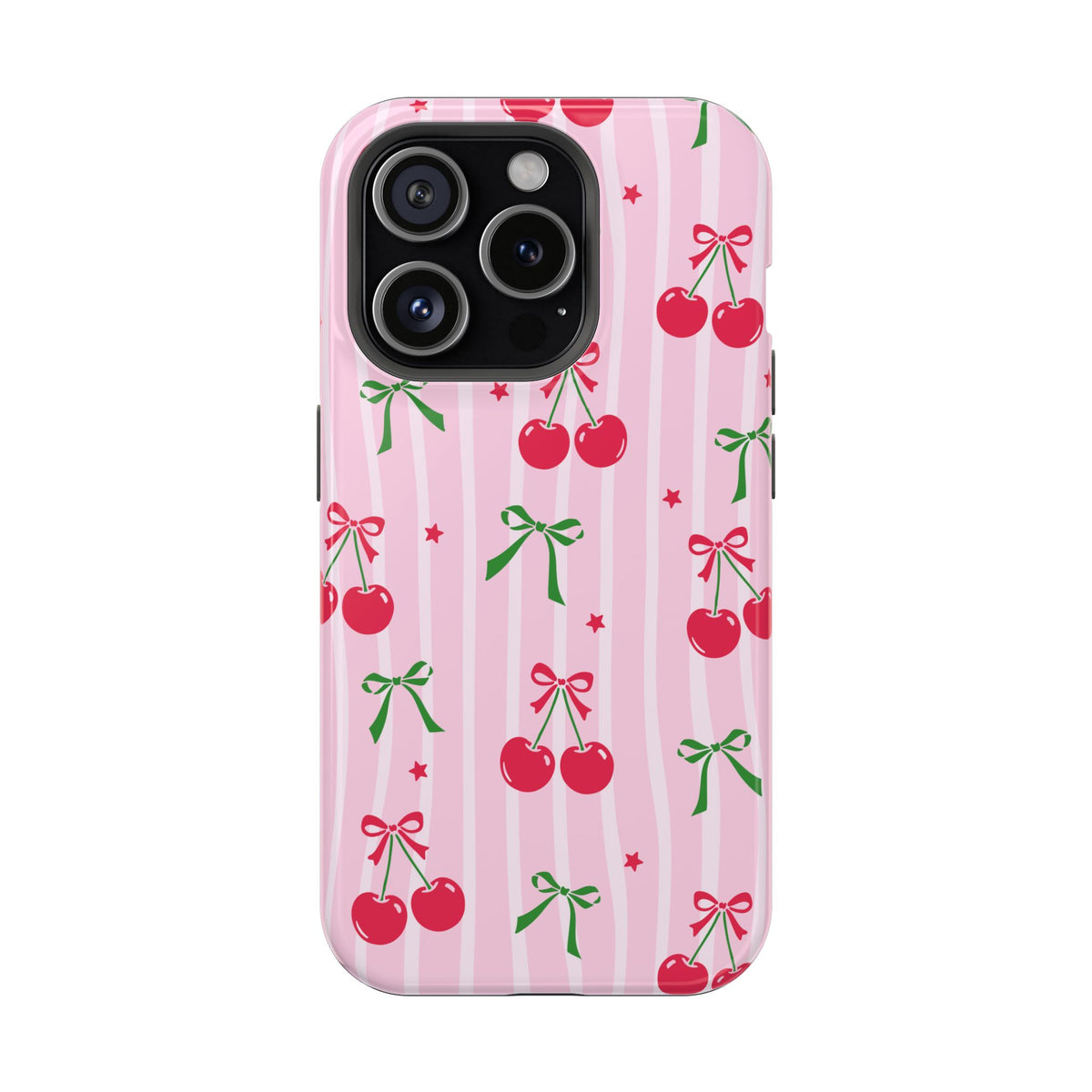 Cherry Bow protective phone case for iPhone 15 Pro, glossy finish