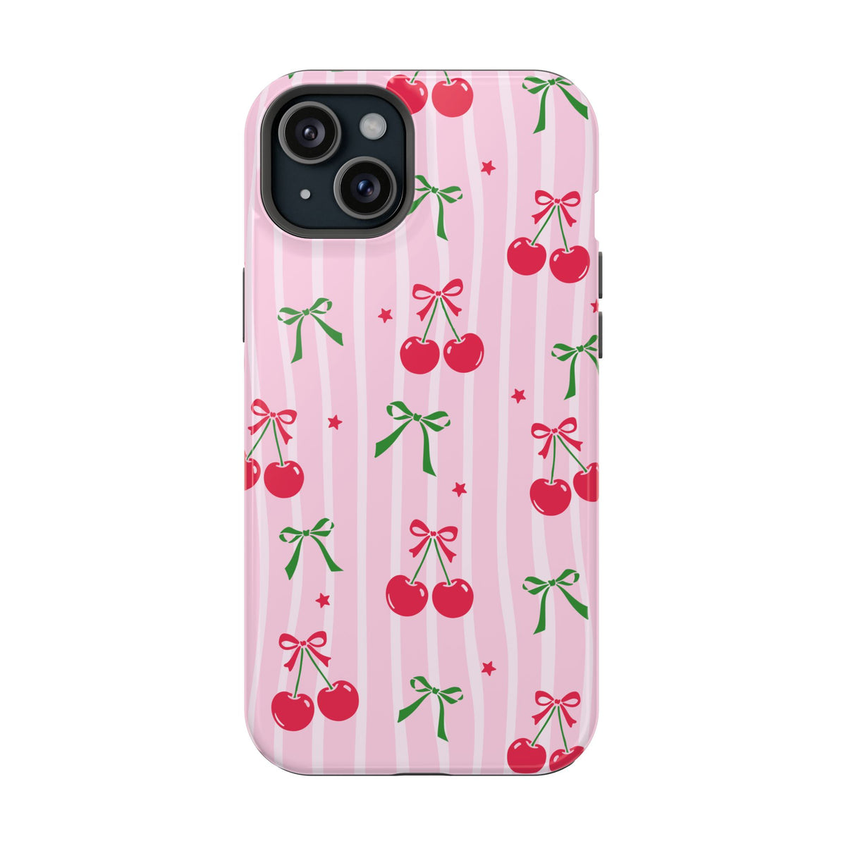 Cherry Bow protective phone case for iPhone 15 Plus, glossy finish