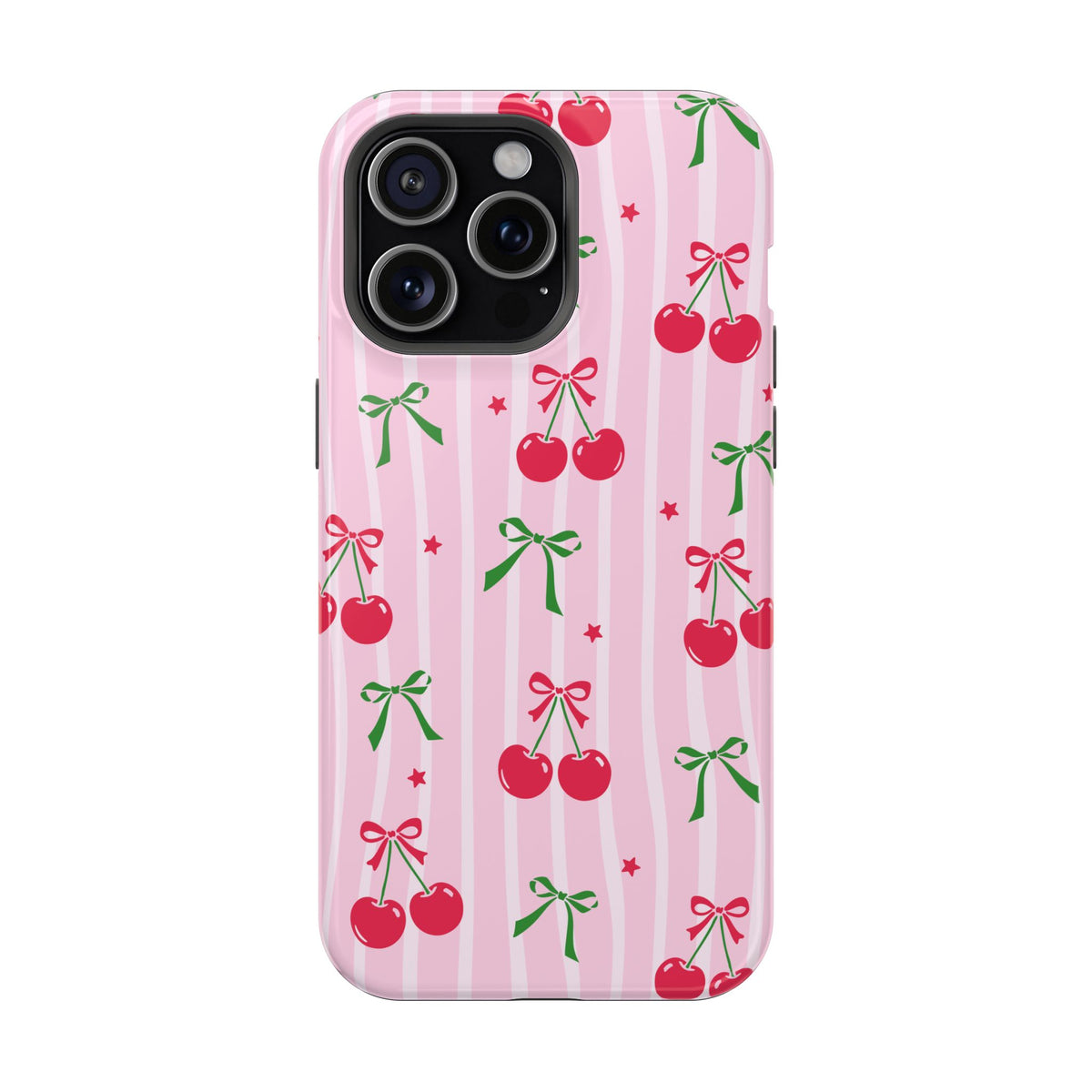Cherry Bow protective phone case for iPhone 15 Pro Max, glossy finish