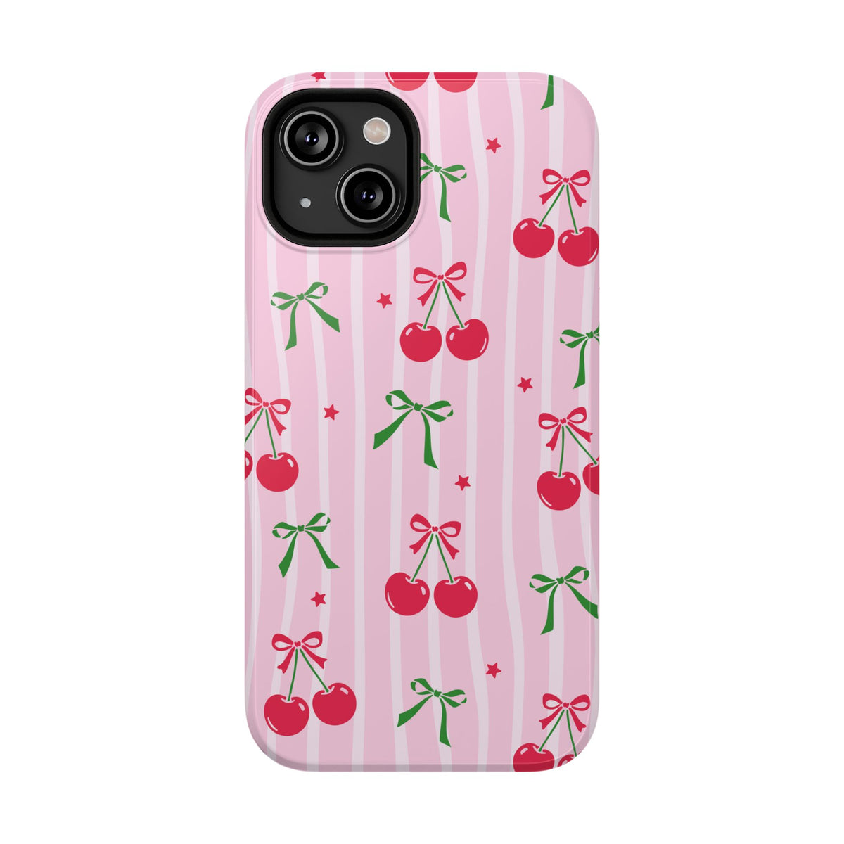Cherry Bow protective phone case for iPhone 14, glossy finish