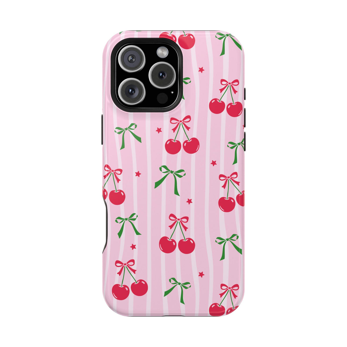 Cherry Bow protective phone case for iPhone 16 Pro Max, glossy finish