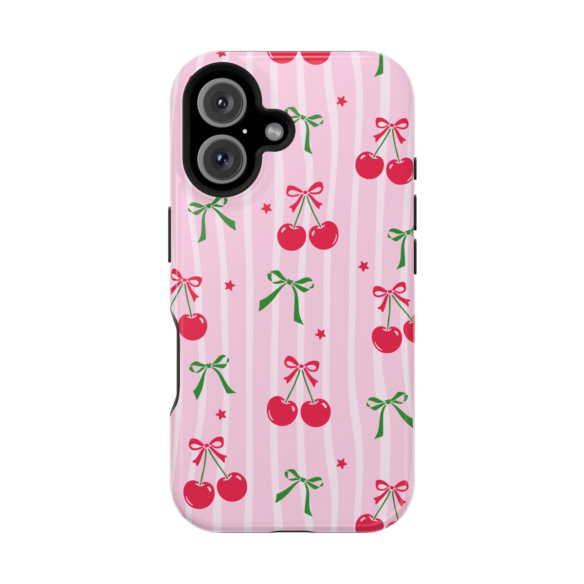 Cherry Bow protective phone case for iPhone 16, glossy finish