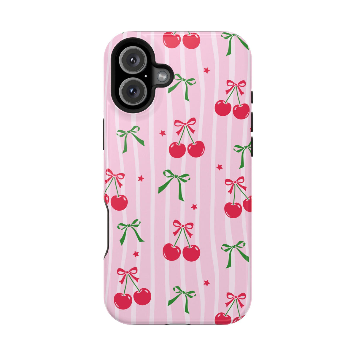 Cherry Bow protective phone case for iPhone 16 Plus, glossy finish