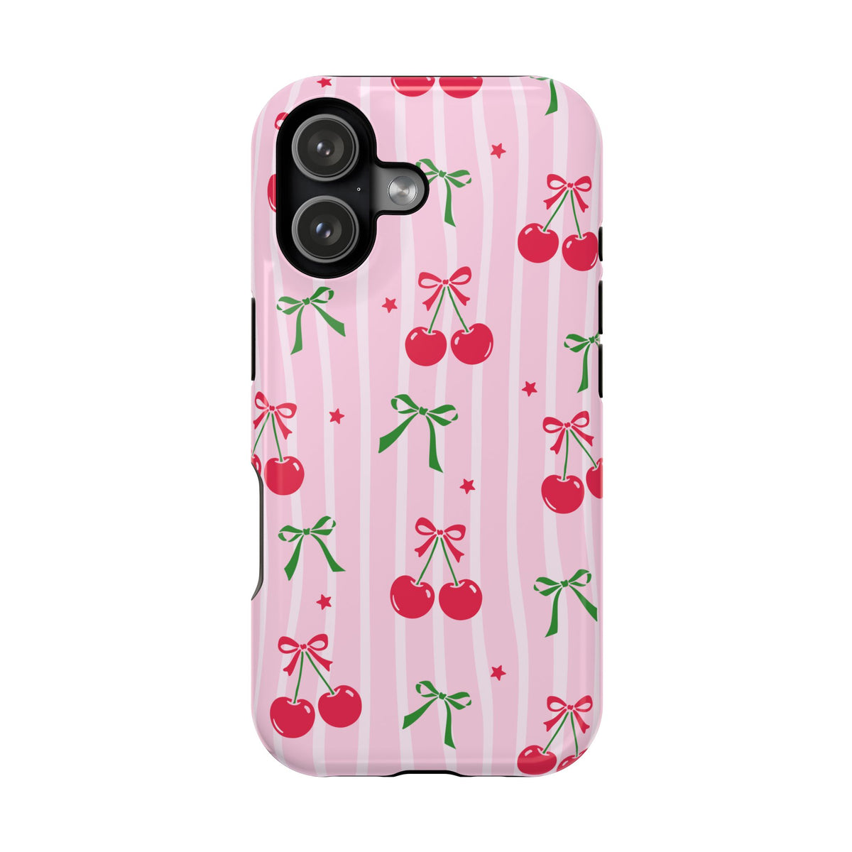 Cherry Bow protective phone case for iPhone 17, glossy finish