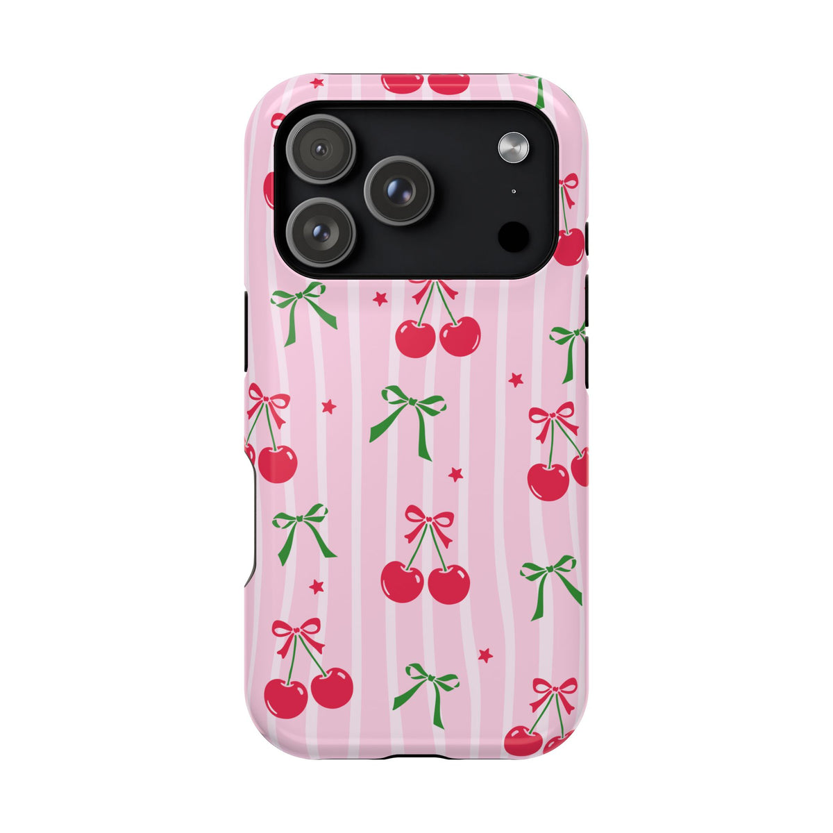 Cherry Bow protective phone case for iPhone 17 Pro, glossy finish