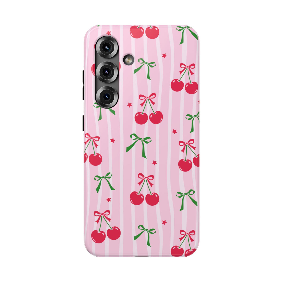 Cherry Bow protective phone case for Samsung Galaxy S25, glossy finish