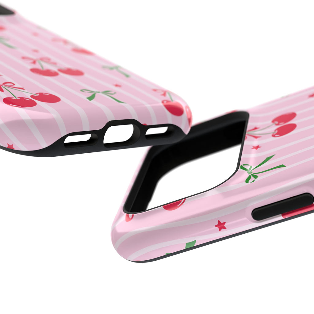 Cherry Bow protective phone case, close-up at an angle