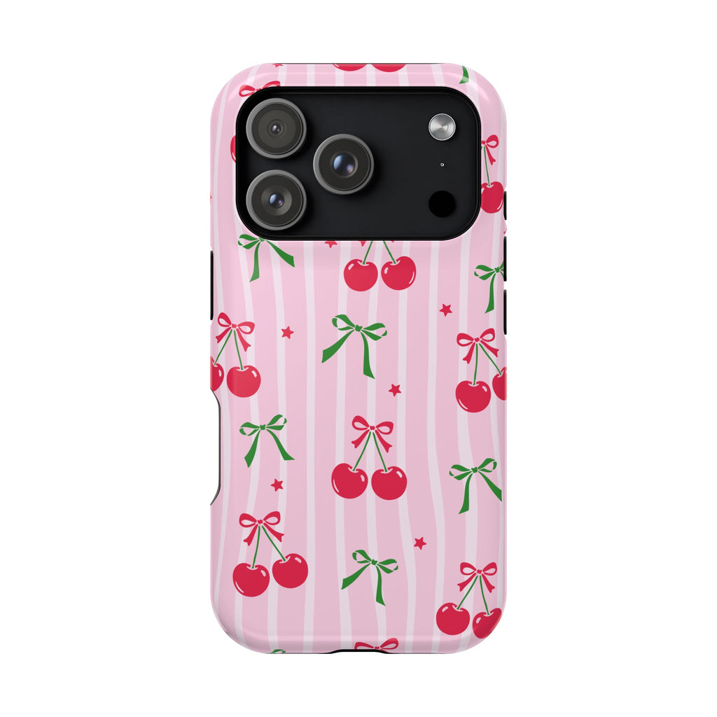 Cherry Bow MagSafe case for iPhone 18 Pro, glossy finish