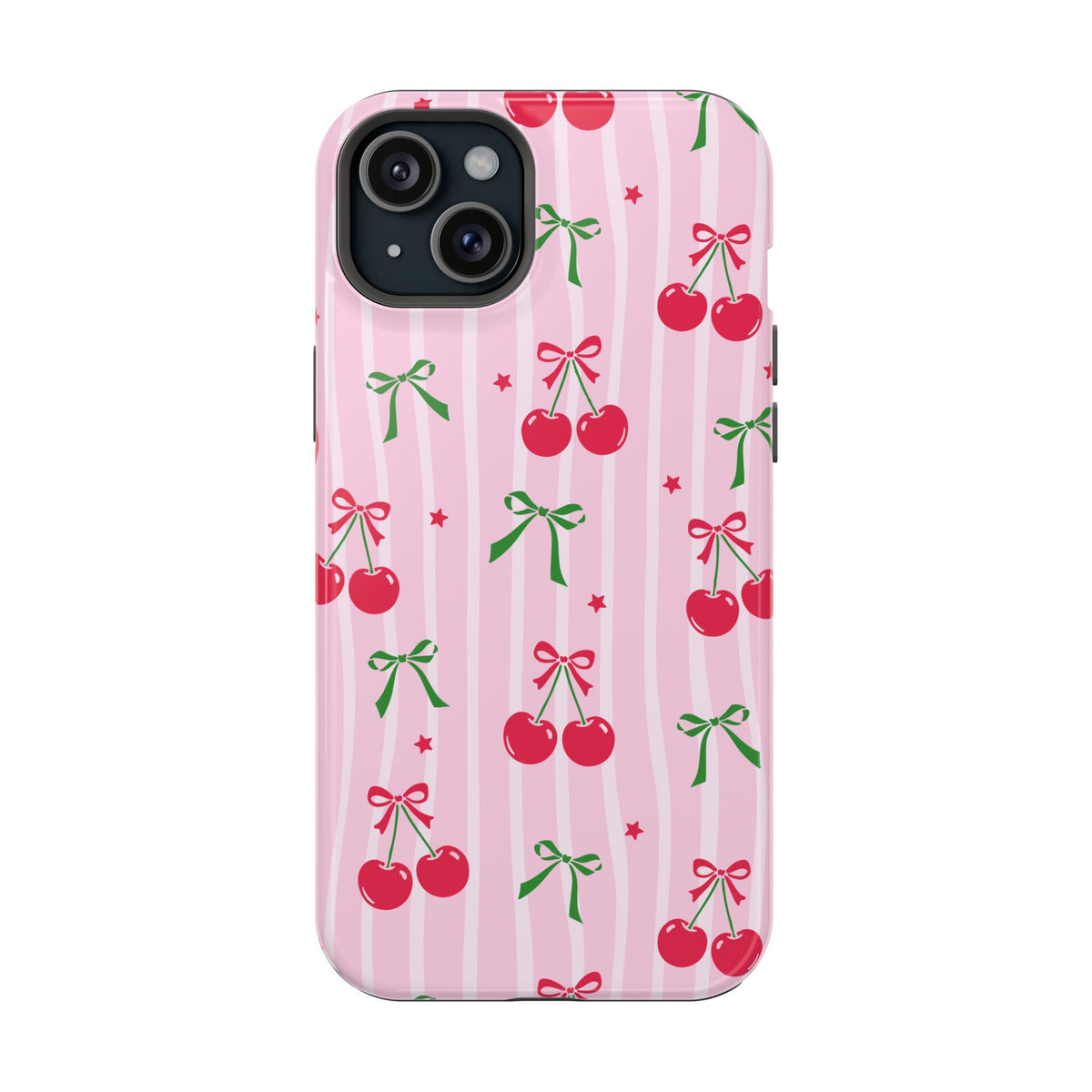 Cherry Bow MagSafe case for iPhone 15 Plus, glossy finish
