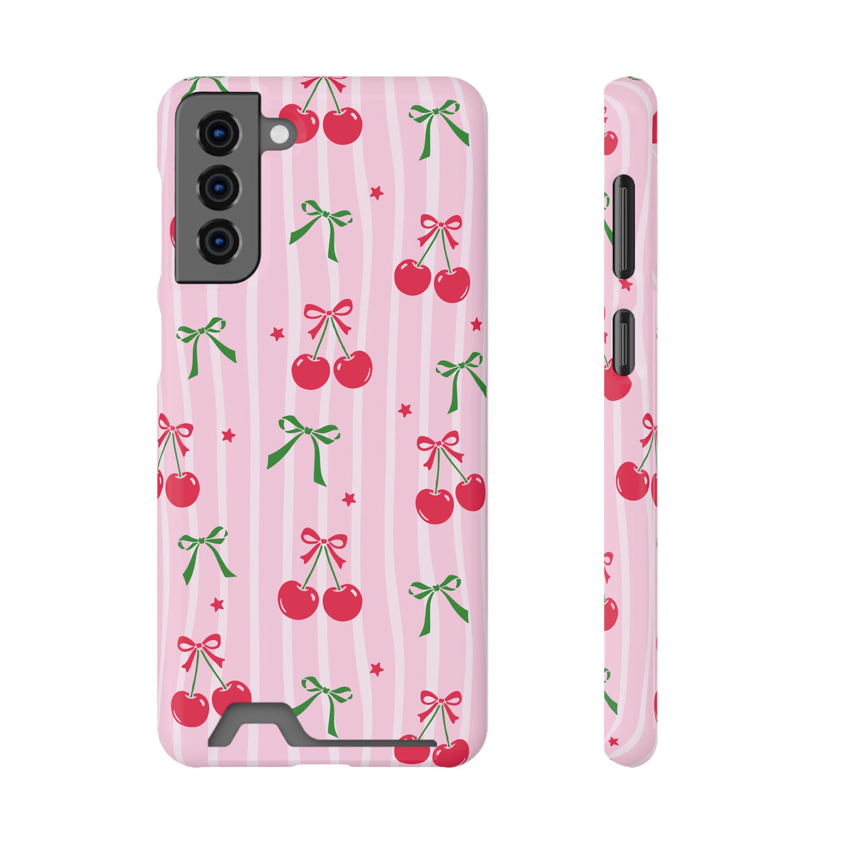 Cherry Bow phone case with card holder for Samsung Galaxy S21 Plus, glossy finish
