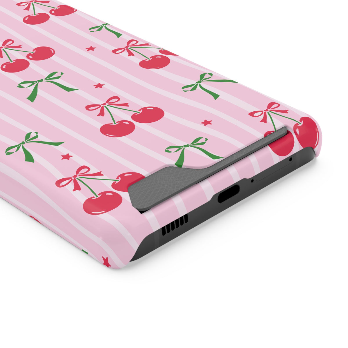 Cherry Bow phone case with card holder for Samsung Galaxy S21 Ultra, glossy finish