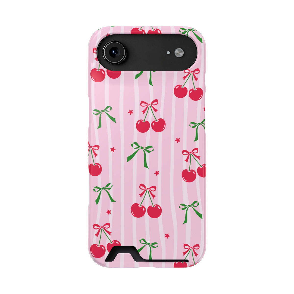Cherry Bow phone case with card holder for iPhone 17 Air, glossy finish