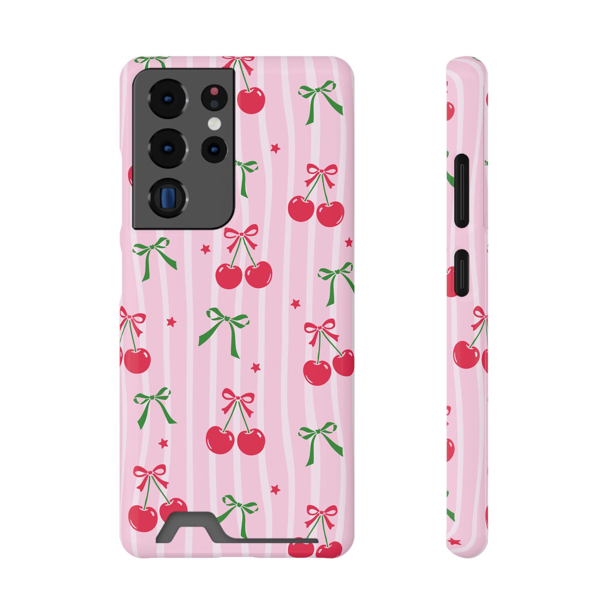 Cherry Bow phone case with card holder for Samsung Galaxy S22 Plus, glossy finish