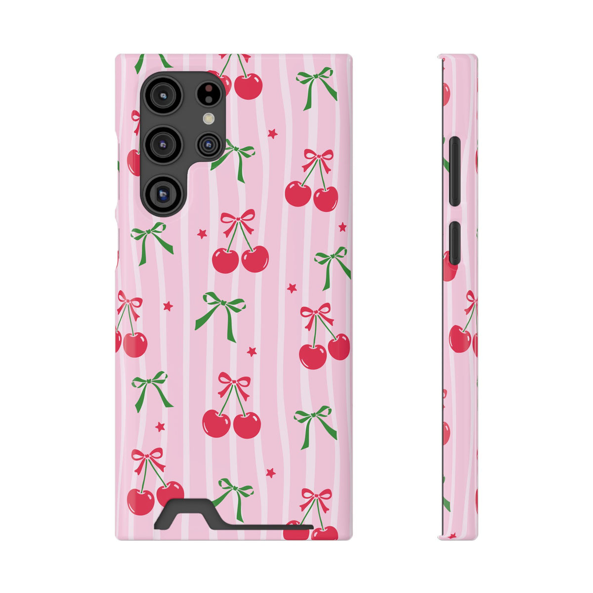Cherry Bow phone case with card holder for Samsung Galaxy S22 Ultra, glossy finish