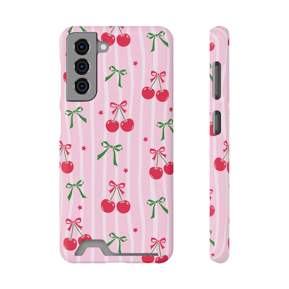Cherry Bow phone case with card holder for Samsung Galaxy S21, glossy finish