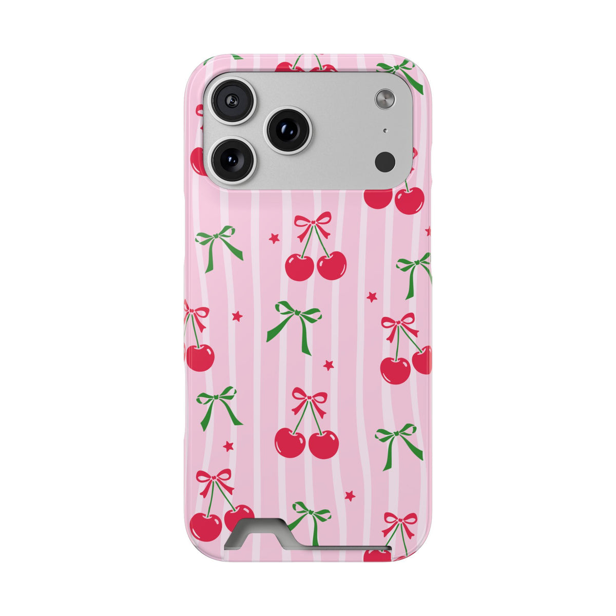 Cherry Bow phone case with card holder for iPhone 18 Pro Max, glossy finish