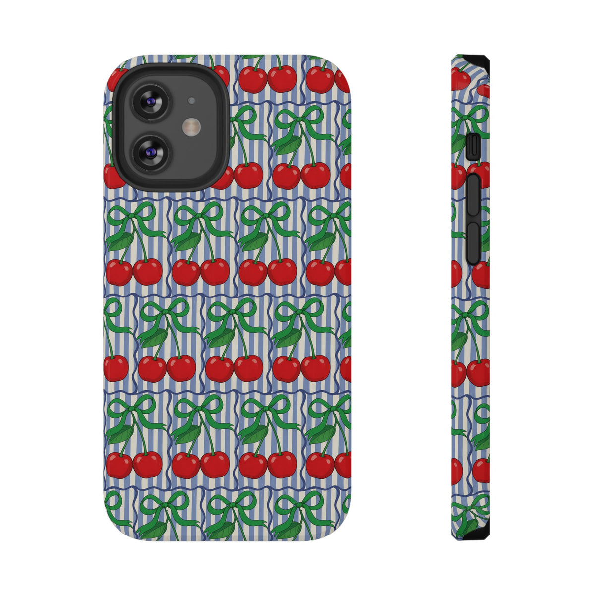 Cherry Bow Stripe protective phone case for iPhone 12 Mini, glossy finish