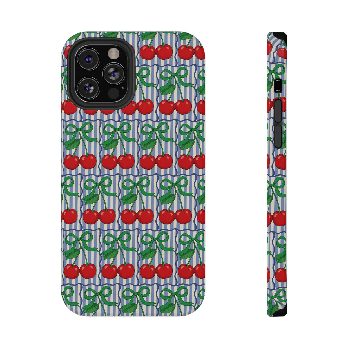 Cherry Bow Stripe protective phone case for iPhone 12 Pro, glossy finish