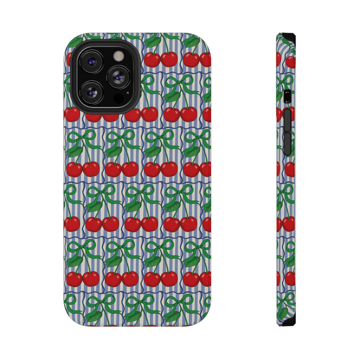 Cherry Bow Stripe protective phone case for iPhone 12 Pro Max, glossy finish