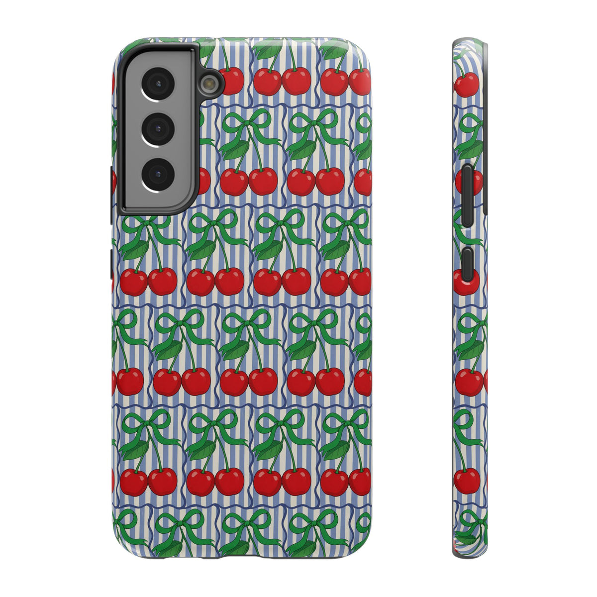 Cherry Bow Stripe protective phone case for Samsung Galaxy S22 Plus, glossy finish