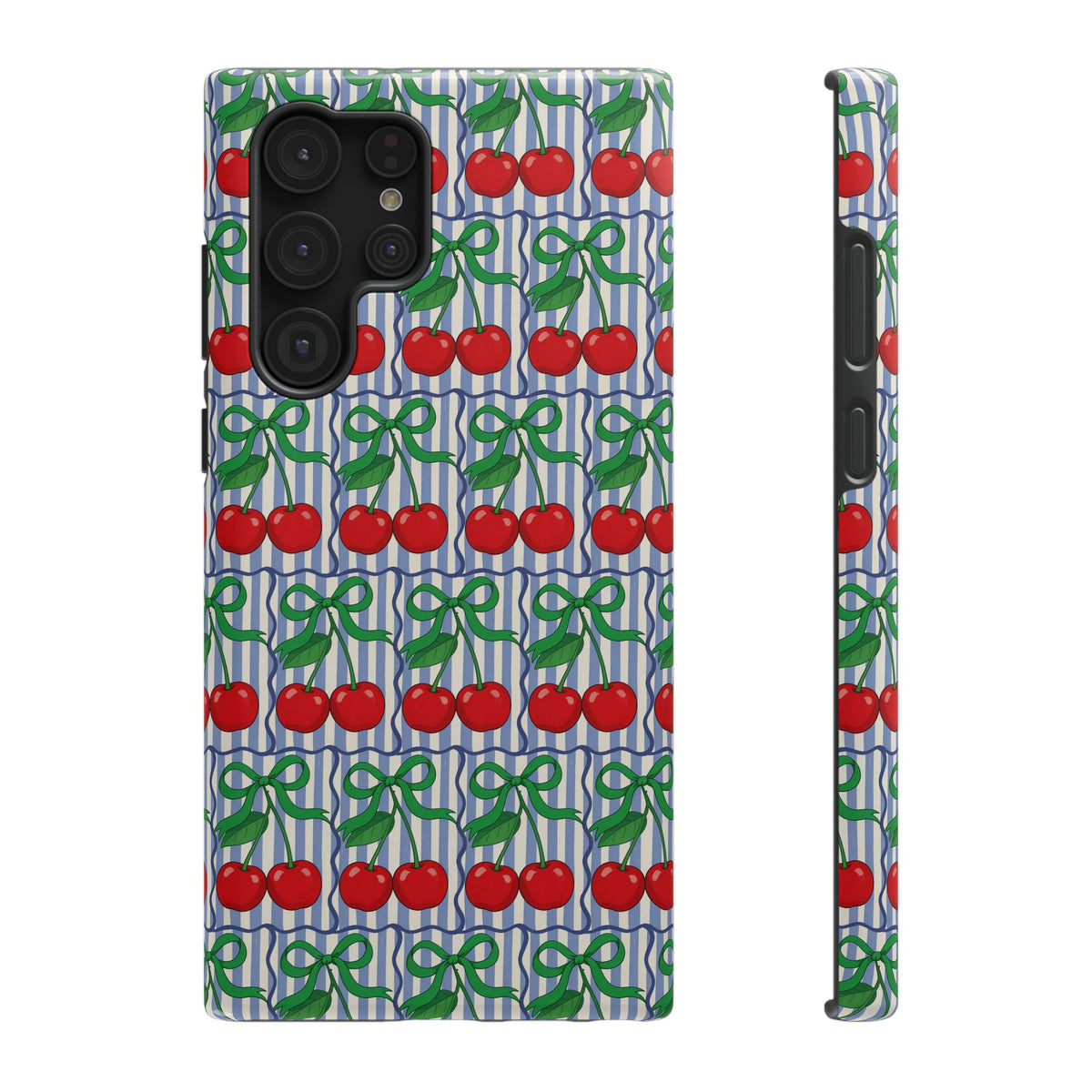 Cherry Bow Stripe protective phone case for Samsung Galaxy S22 Ultra, glossy finish