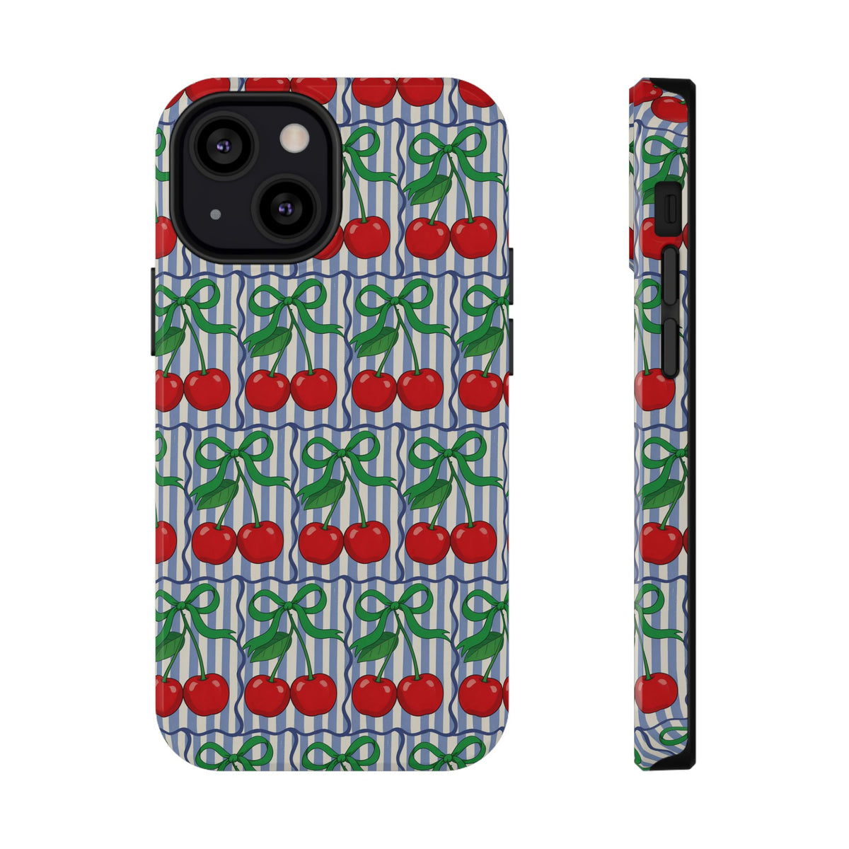 Cherry Bow Stripe protective phone case for iPhone 13 Mini, glossy finish