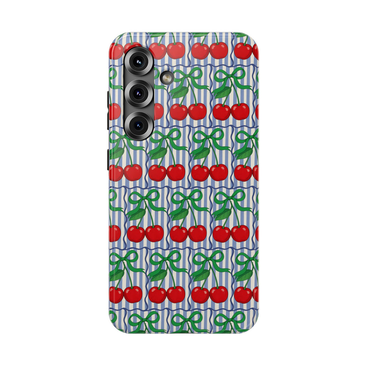 Cherry Bow Stripe protective phone case for Samsung Galaxy S25, glossy finish