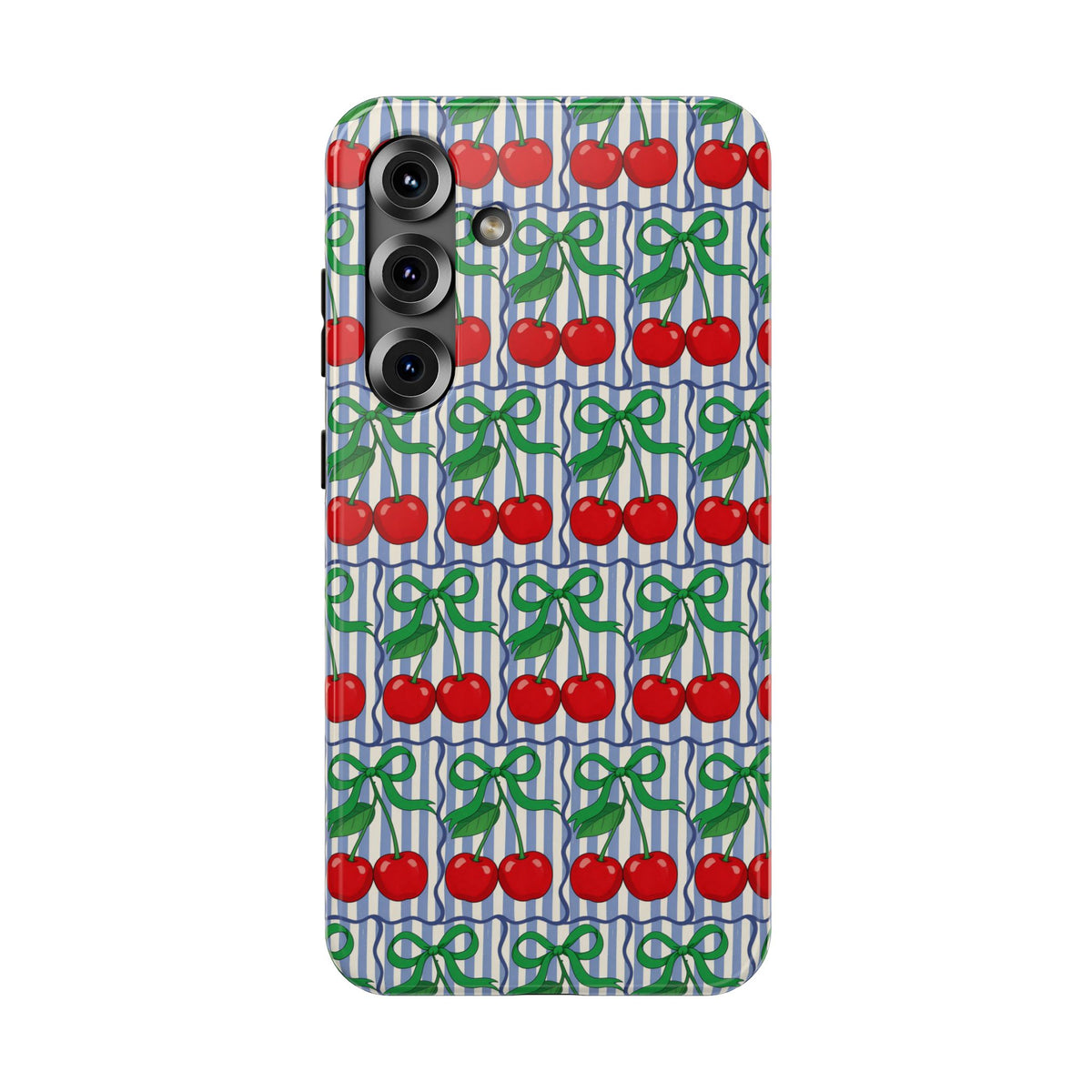Cherry Bow Stripe protective phone case for Samsung Galaxy S25 Plus, glossy finish