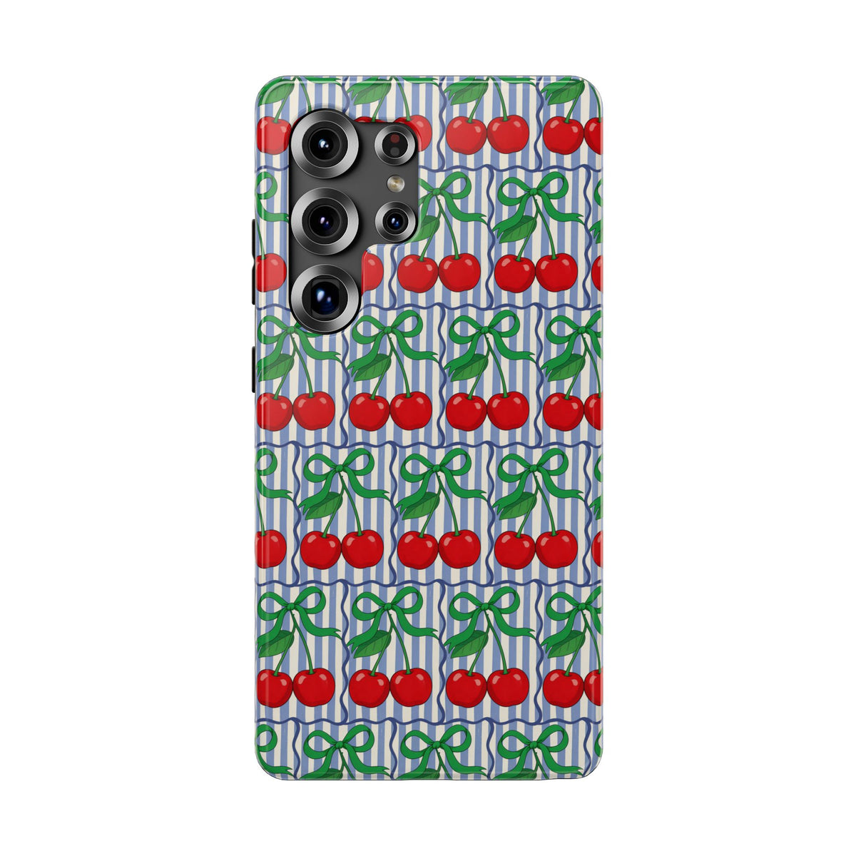 Cherry Bow Stripe protective phone case for Samsung Galaxy S25 Ultra, glossy finish