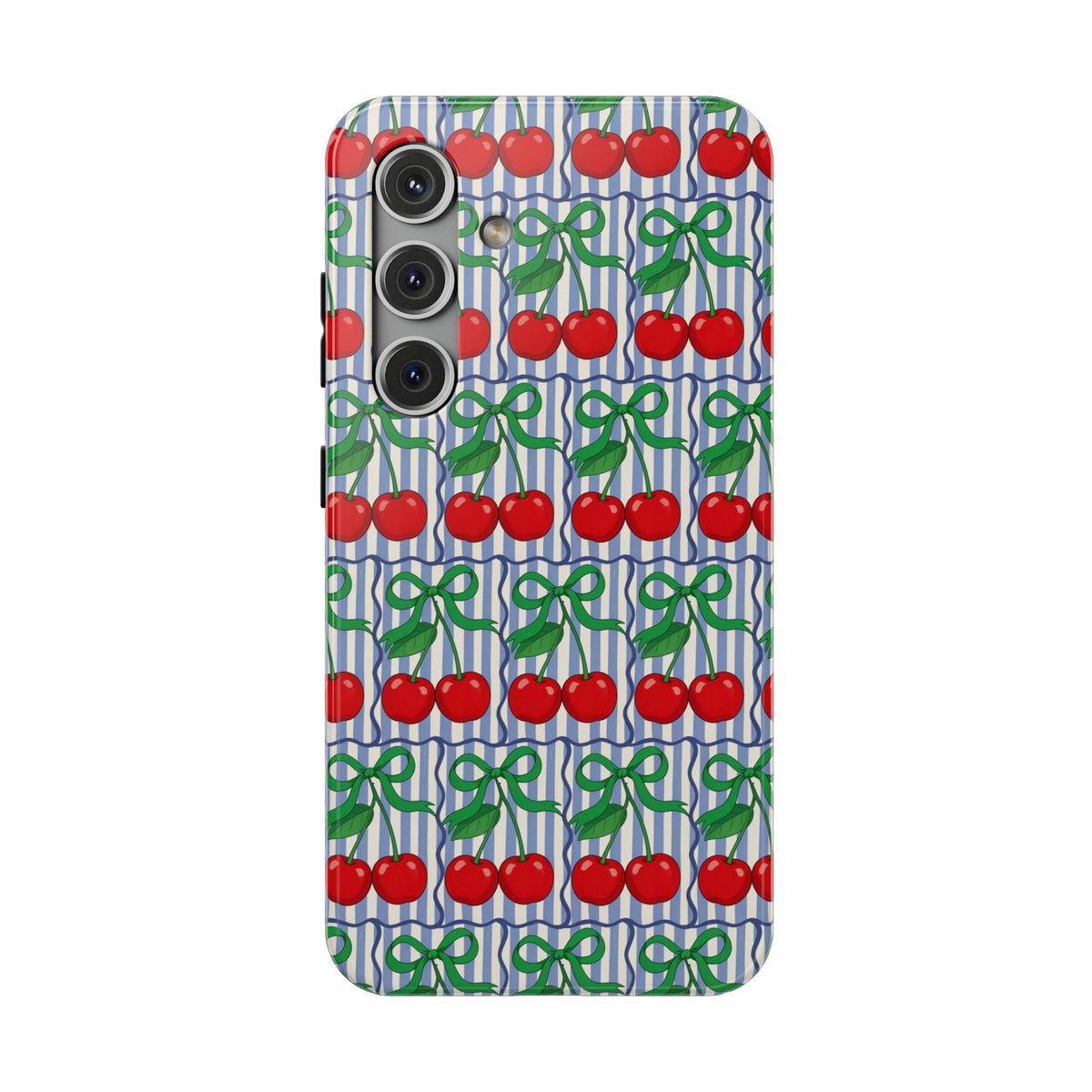 Cherry Bow Stripe protective phone case for Samsung Galaxy S24, glossy finish