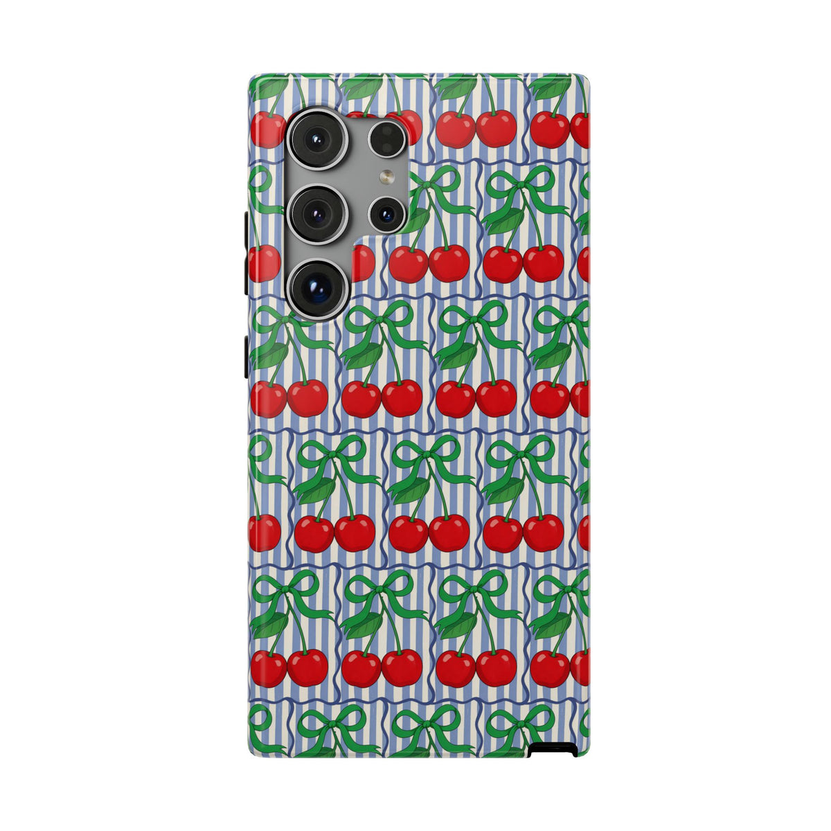 Cherry Bow Stripe protective phone case for Samsung Galaxy S24 Ultra, glossy finish