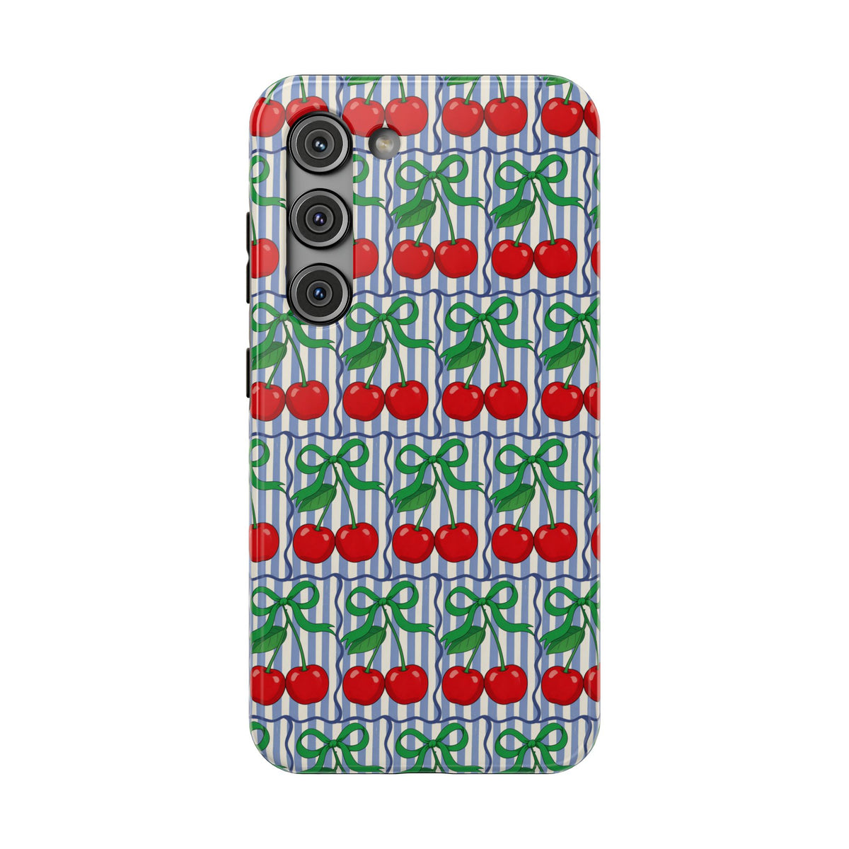 Cherry Bow Stripe protective phone case for Samsung Galaxy S23, glossy finish