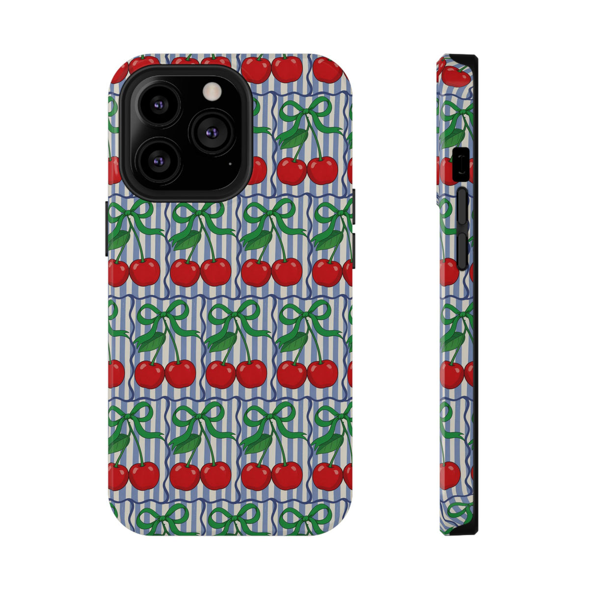 Cherry Bow Stripe protective phone case for iPhone 13 Pro, glossy finish