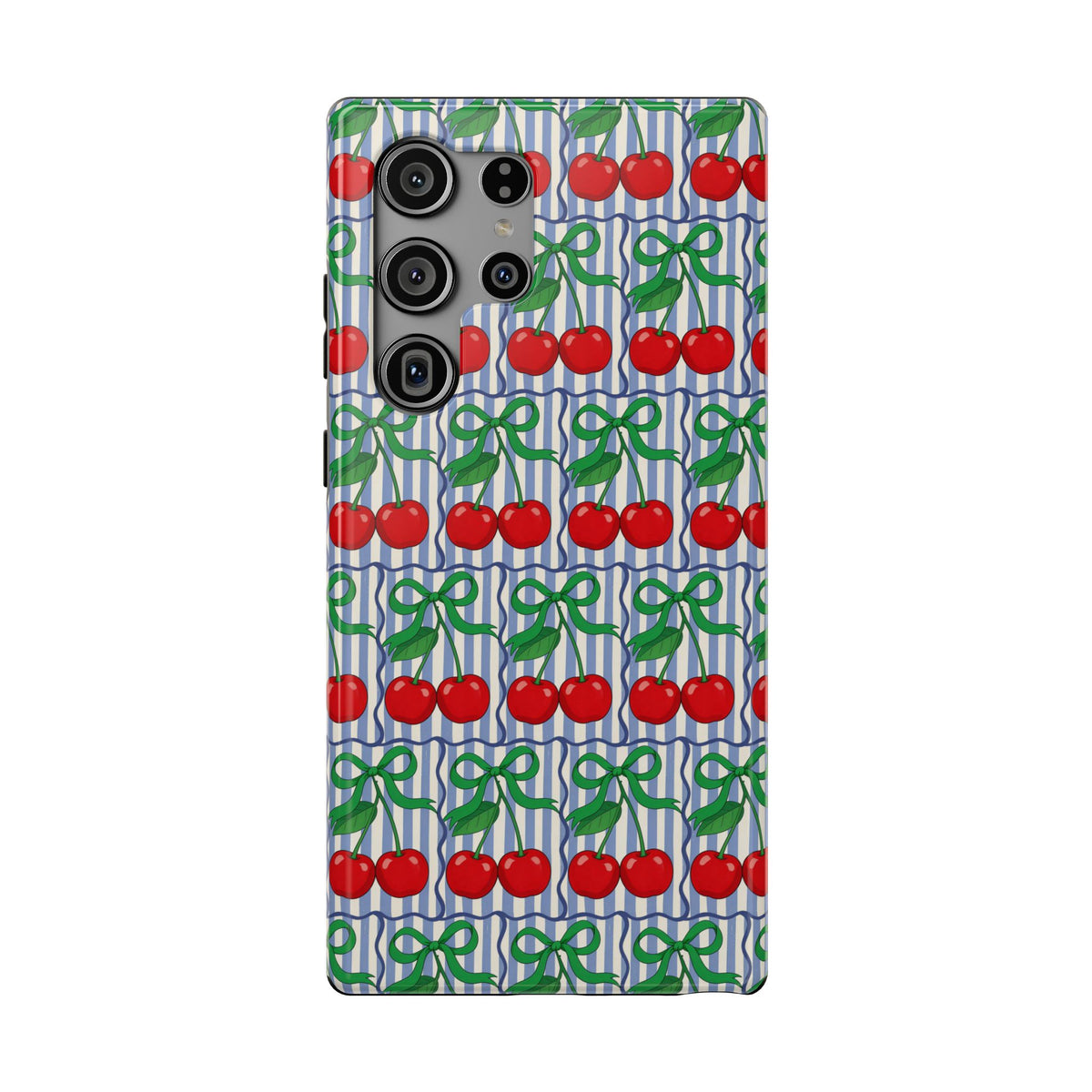 Cherry Bow Stripe protective phone case for Samsung Galaxy S23 Ultra, glossy finish