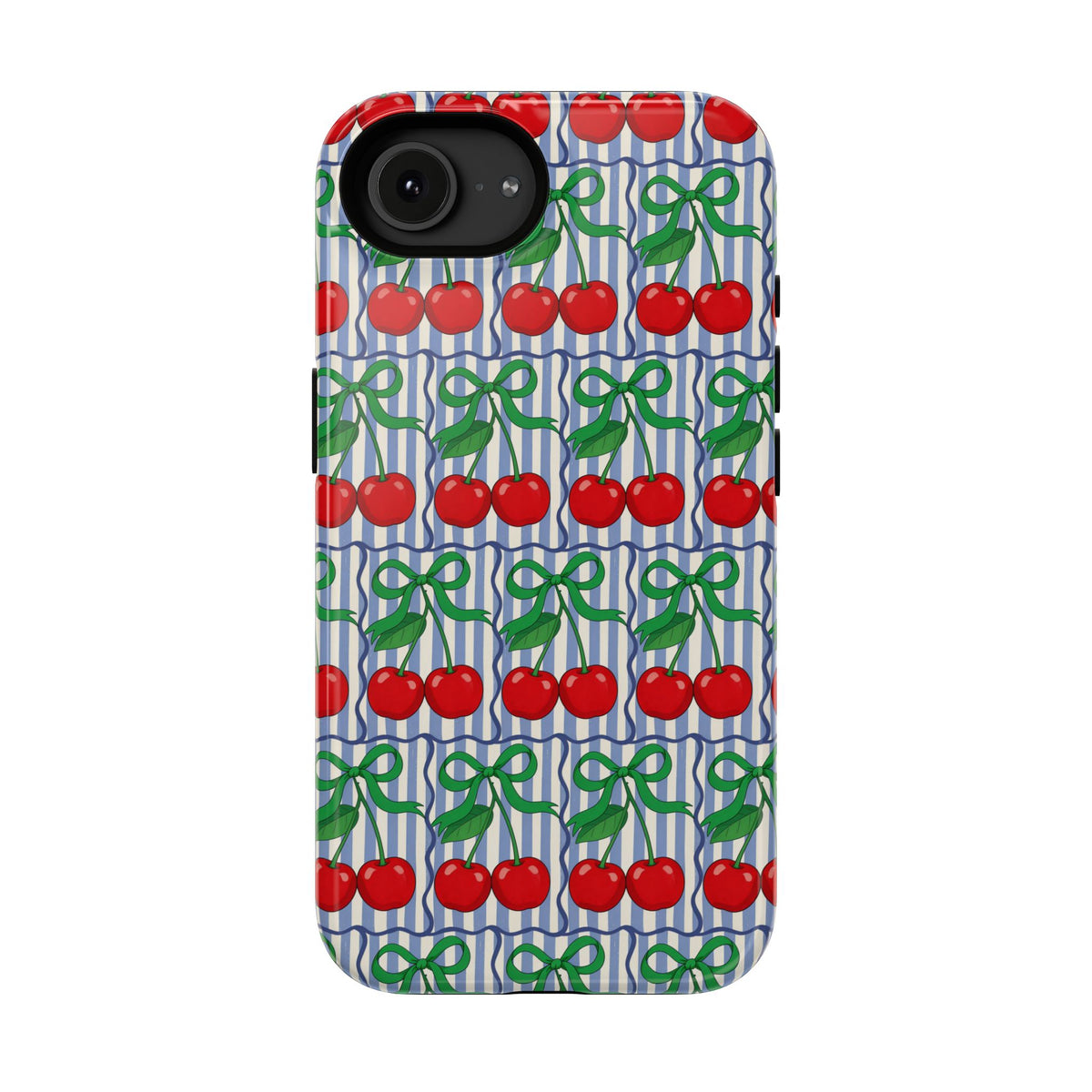 Cherry Bow Stripe protective phone case for iPhone 16e, glossy finish