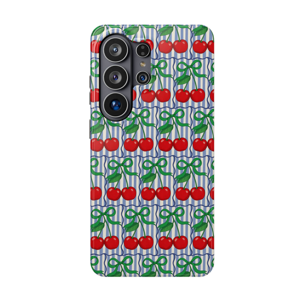 Cherry Bow Stripe protective phone case for Samsung Galaxy S26 Ultra, glossy finish