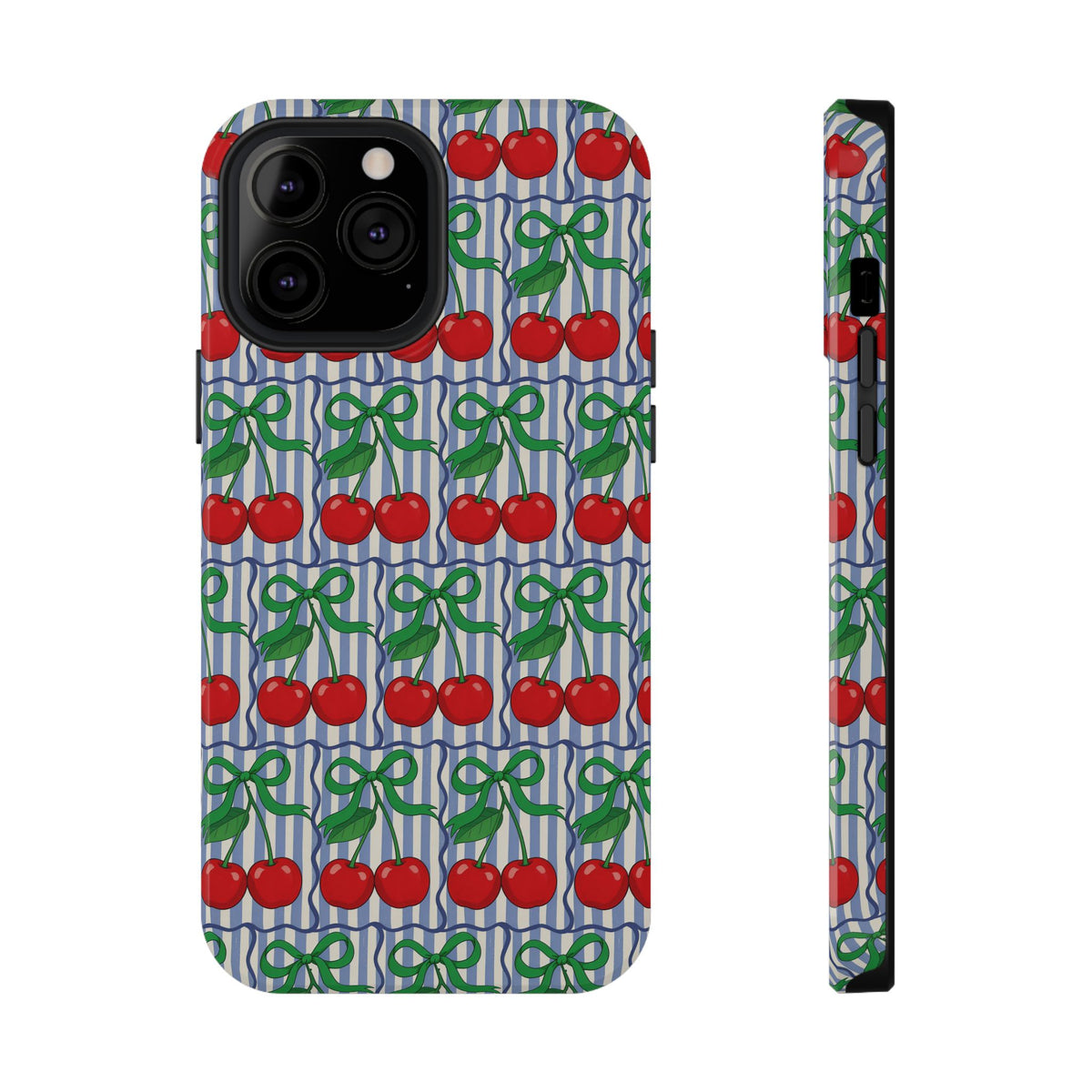 Cherry Bow Stripe protective phone case for iPhone 13 Pro Max, glossy finish