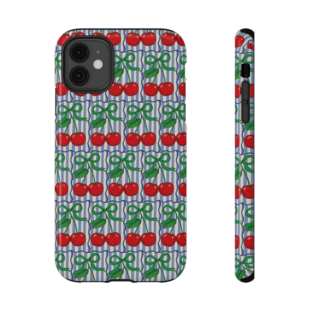 Cherry Bow Stripe protective phone case for iPhone 11, glossy finish