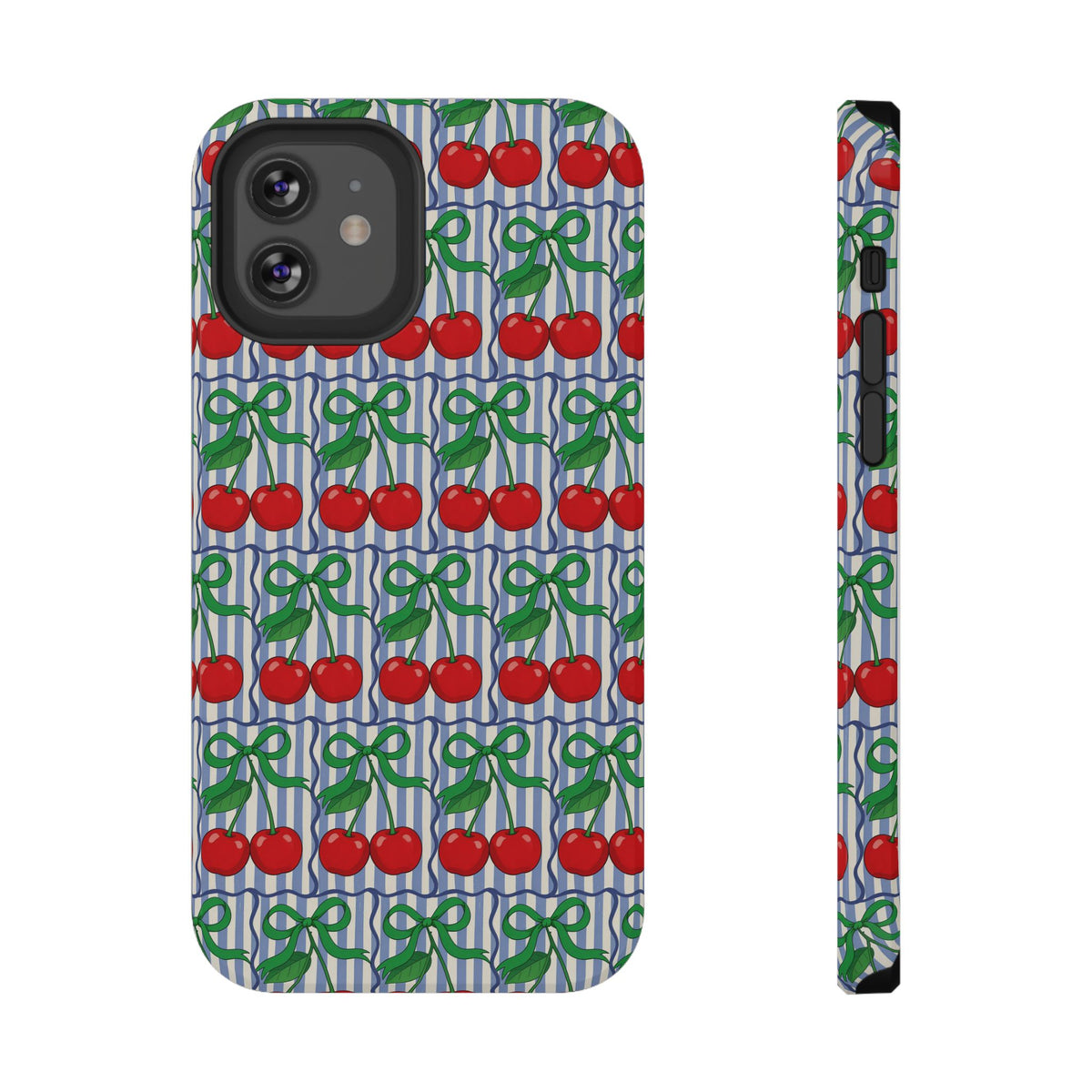 Cherry Bow Stripe protective phone case for iPhone 12, glossy finish