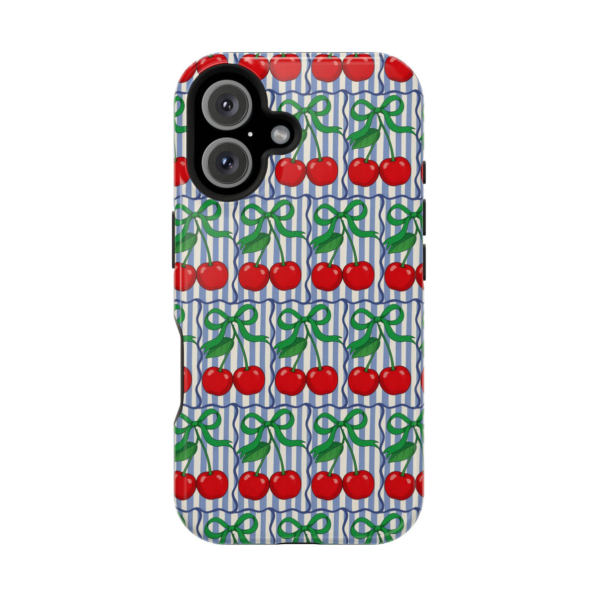 Cherry Bow Stripe MagSafe case for iPhone 16, glossy finish